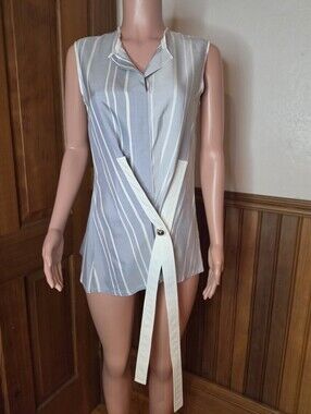 NWT Yigal Azrouel Light Blue and White Stripe Wrap Sleeveless Shirt 8